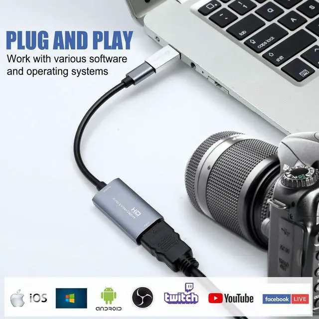 Alt view image 2 of 7 - Guermok Video Capture Card, USB 3.0 HDMI to USB C Audio Capture Card, 4K 1080p60fps Capture Devices for Gaming Live Streaming Video Recorder, Works for Windows Mac OS System for Switch, Xbox