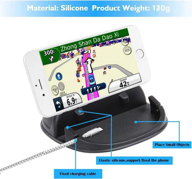 Alt view image 2 of 7 - Car Cell Phone Holder Dashboard Phone Mount - Anti-Slip Silicone Pad Phone Stand Compatible with iPhone, Samsung, Android Smartphones