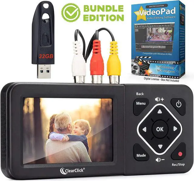 Main image of ClearClick Video to Digital Converter 2.0 (Second Generation) - Record Video from VCR's, VHS Tapes, AV, RCA, Hi8, Camcorder, DVD, Gaming Systems (Bundle Edition)