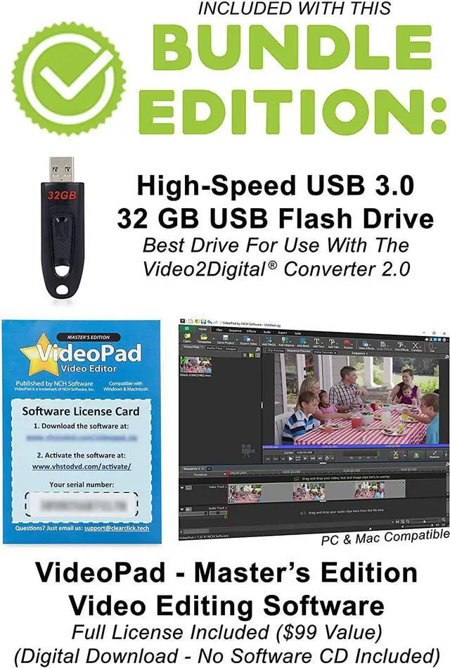 Alt view image 5 of 6 - ClearClick Video to Digital Converter 2.0 (Second Generation) - Record Video from VCR's, VHS Tapes, AV, RCA, Hi8, Camcorder, DVD, Gaming Systems (Bundle Edition)