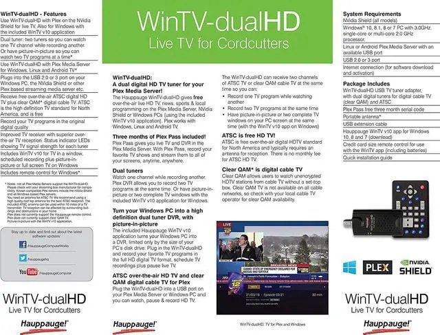 Alt view image 6 of 6 - Hauppauge 1657 WinTV-dualHD Cordcutter Dual USB 2.0 TV Tuner for Nvidia Shield and Windows PC, Welcome to consult