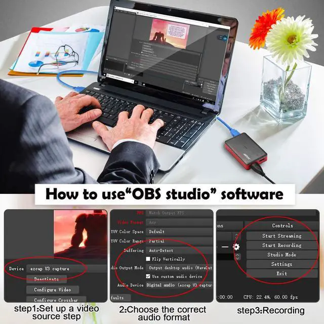 Alt view image 6 of 7 - USB3.0 Game Capture Card 4K@30, 4K HDMI Video Capture Live Streaming Record 4K 30 FPS or 1080p120, 1440p60, HDMI Capture Card Work for PS5/PS4/Xbox One/Switch/Camera