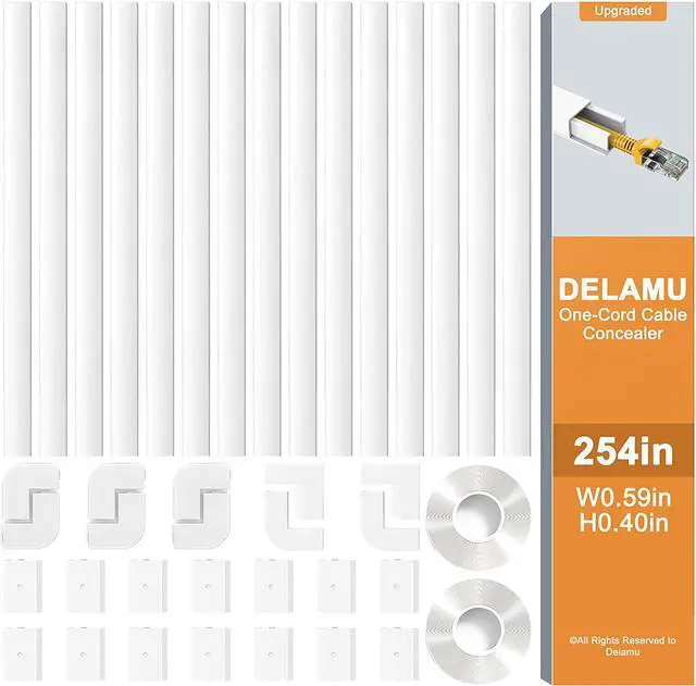 Main image of 254in Cord Cover, Delamu Cord Hider, PVC Cord Hider on Wall, One-Cord Cable Raceway Cable Hider, Paintable Wire Hiders Cable Cover for Wall Mounted TV, 15x L16.9in W0.59in H0.4in, CC03-15Pack