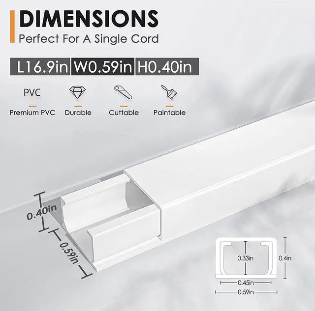Alt view image 2 of 7 - 254in Cord Cover, Delamu Cord Hider, PVC Cord Hider on Wall, One-Cord Cable Raceway Cable Hider, Paintable Wire Hiders Cable Cover for Wall Mounted TV, 15x L16.9in W0.59in H0.4in, CC03-15Pack