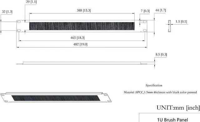 Alt view image 2 of 7 - 10 Pack 1U Horizontal Rack Mount Cable Management Panel with Cable Entry Brush for 19-Inch Rack Or Cabinet Black (1UCMB1U10PC)