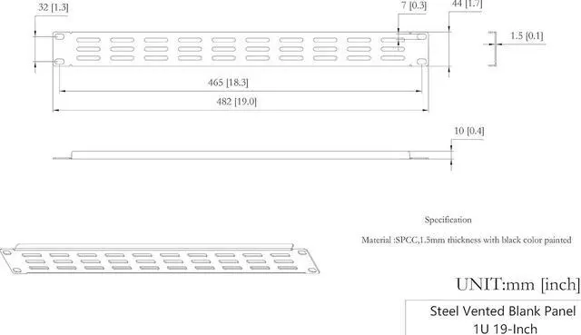 Alt view image 3 of 4 - 5 Pack of 1U Vented Blank Panel - Steel Blank Rack Mount Panel Spacer for 19in Server Rack Cabinet or Enclosure, Black (1U)