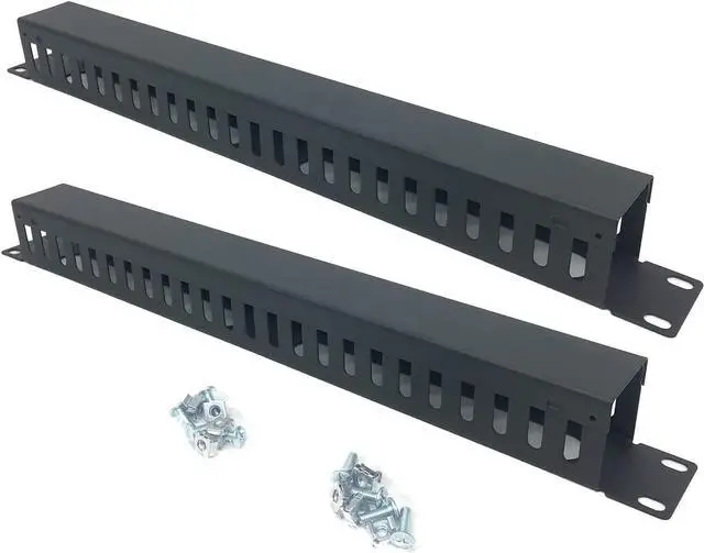 Main image of QiaoYoubang 2 Pack 1U 19 Inch Cable Manager Horizontal Rack Mount 24 Slot Metal Finger Duct Wire Organizer with Cover and Mounting Screws for Server Rack, Black(24S2P), Welcome to consult