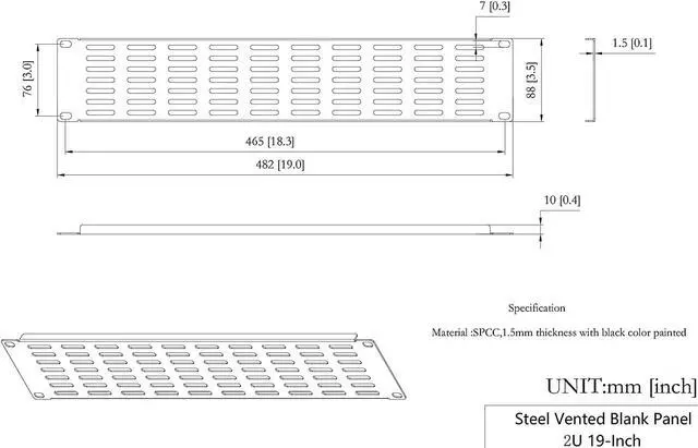 Alt view image 4 of 4 - 5 Pack of 2U Vented Blank Panel - Steel Blank Rack Mount Panel Spacer for 19in Server Rack Cabinet or Enclosure, Black (2U)