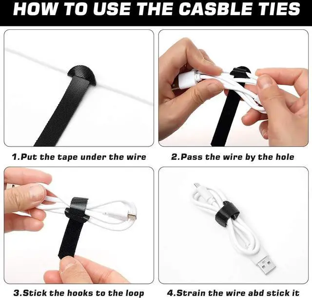 Alt view image 2 of 7 - 150PCS Reusable Cable Ties - 4+6+8+10inch Multi-Purpose Cable management Hook & Loop Cable Straps Wire Ties Adjustable Fastening Cord Organizer Cable Organizer for Home Office and Data Centers Black