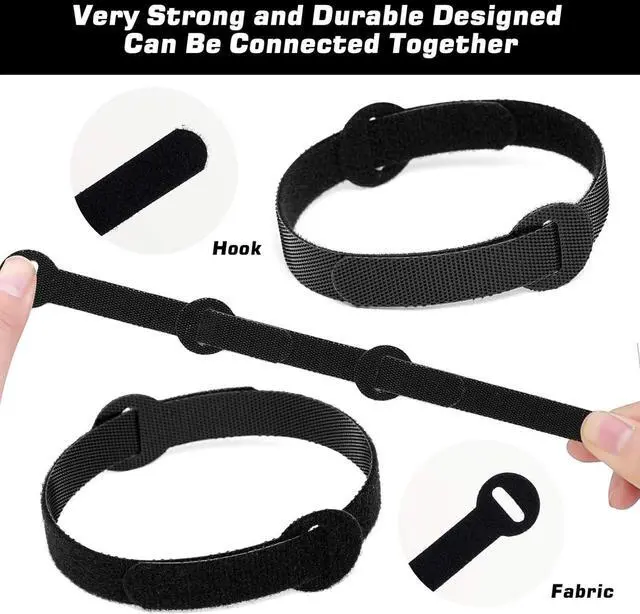 Alt view image 3 of 7 - 150PCS Reusable Cable Ties - 4+6+8+10inch Multi-Purpose Cable management Hook & Loop Cable Straps Wire Ties Adjustable Fastening Cord Organizer Cable Organizer for Home Office and Data Centers Black