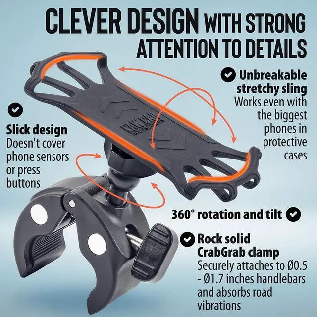Alt view image 5 of 6 - Upgraded 2024 Bicycle & Motorcycle Phone Mount - The Most Secure & Reliable Bike Phone Holder for iPhone, Samsung or Any Smartphone. Stress-Resistant & Highly Adjustable. x10 to Safeness & Comfort