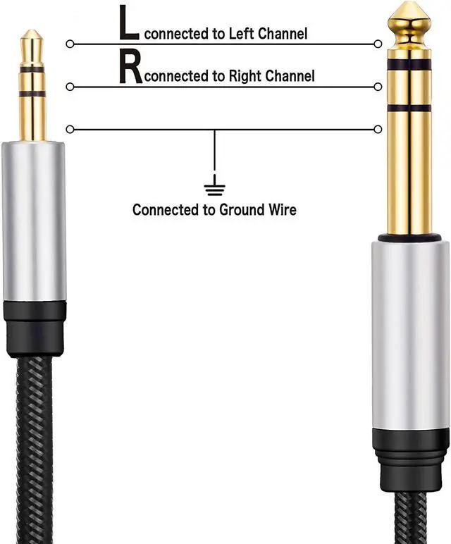 Alt view image 5 of 7 - 3.5 mm to 6.35 mm Audio Cable 10Ft Gold-Plated Terminal Silver Color Zinc Alloy Housing 3.5mm 1/8 Male TRS to 6.35mm 1/4 Male TRS Nylon Braided Stereo Audio Cable for CellPhone Amplifiers(10Ft/3M)