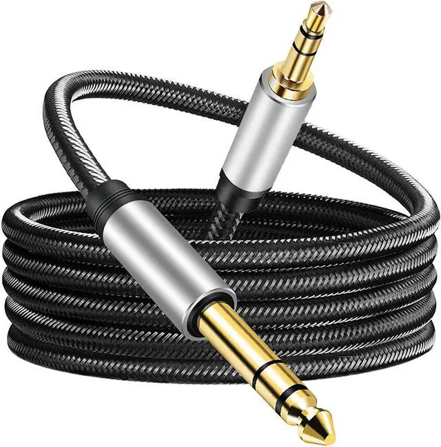 Main image of 3.5 mm to 6.35 mm Audio Cable 10Ft Gold-Plated Terminal Silver Color Zinc Alloy Housing 3.5mm 1/8 Male TRS to 6.35mm 1/4 Male TRS Nylon Braided Stereo Audio Cable for CellPhone Amplifiers(10Ft/3M)