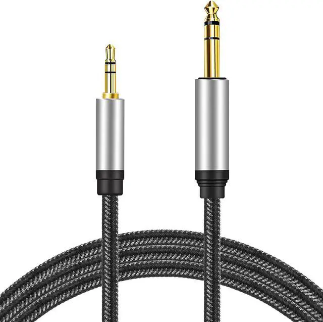 Alt view image 2 of 7 - 3.5 mm to 6.35 mm Audio Cable 10Ft Gold-Plated Terminal Silver Color Zinc Alloy Housing 3.5mm 1/8 Male TRS to 6.35mm 1/4 Male TRS Nylon Braided Stereo Audio Cable for CellPhone Amplifiers(10Ft/3M)