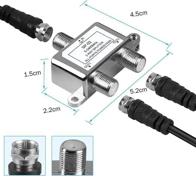 Alt view image 7 of 7 - 2 Way Coaxial Cable Splitter Coax Splitter 5-2400MHz RG6 Compatible Cable Splitter 2 Way Can Work with Satellite/Cable TV and Internet CATV Antenna System