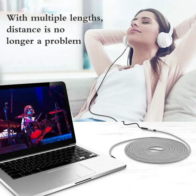 Alt view image 6 of 7 - Headphone Extension Cable 10 ft 3.5mm Extension Double Shielded Stereo Jack Male to Female Aux Extension Cable TRS Auxiliary ExtenderAudio Extension Cable Braided 1/8 AUX Extension Cord