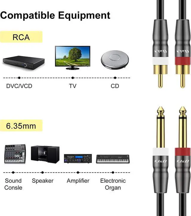 Alt view image 3 of 7 - Dual 1/4 inch TS to Dual RCA Cable Heavy Duty 1/4 Male to RCA Male Adapter Stereo Audio Interconnect Quarter inch Cable 9 Feet