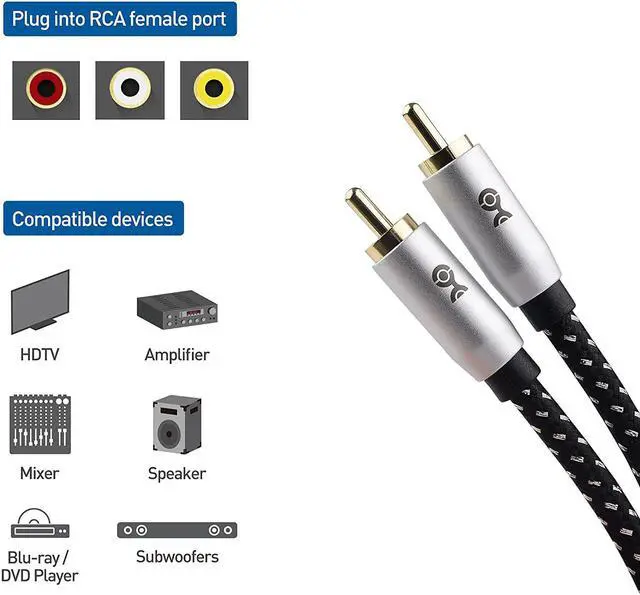 Alt view image 4 of 7 - 2-Pack Subwoofer Cable 6 ft Digital Coaxial Cable (Digital Audio Coaxial Cable and LFE Subwoofer Cable) - 1.8m / 6 Feet