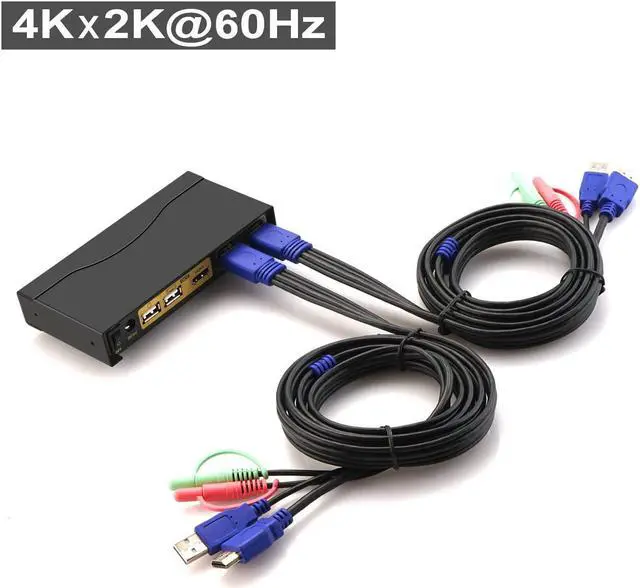 Alt view image 2 of 6 - CKLau 4Kx2K@60Hz 2 Port KVM HDMI Switch with Audio and Cable, Dual Port KVM Switch HDMI for 2 Computers Sharing Keyboard Mouse Monitor and USB 2.0 Peripheral Support HDMI 2.0, HDR 10, EDID