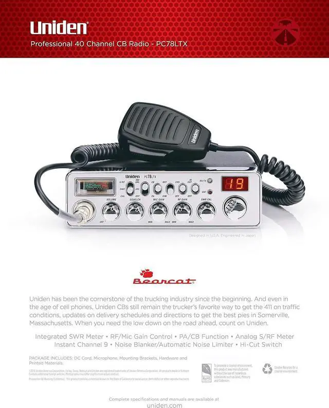 Alt view image 2 of 7 - PC78LTX 40-Channel Trucker's CB Radio with Integrated SWR Meter, PA Function, Hi Cut, Mic/RF Gain, and Instant Channel 9,Silver