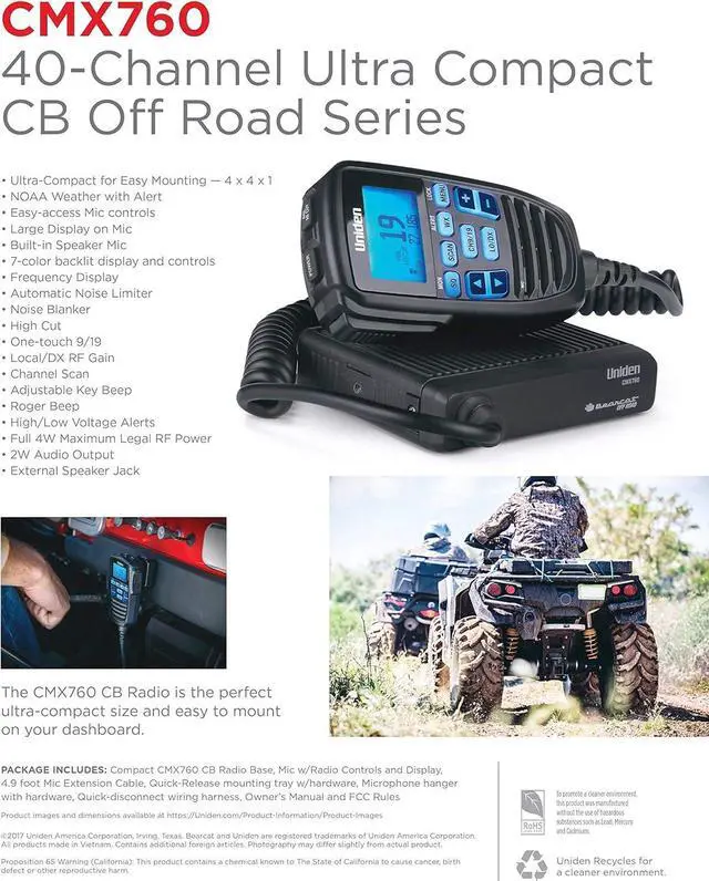 Alt view image 2 of 7 - CMX760 Bearcat Off Road Series Compact Mobile CB Radio, 40-Channel Operation, Ultra-Compact for Easy Mounting, Large 7-Color Backlit LCD Display on Mic with Built-in Speaker Mic, Black