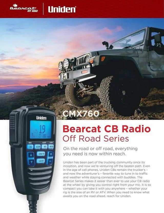 Alt view image 3 of 7 - CMX760 Bearcat Off Road Series Compact Mobile CB Radio, 40-Channel Operation, Ultra-Compact for Easy Mounting, Large 7-Color Backlit LCD Display on Mic with Built-in Speaker Mic, Black