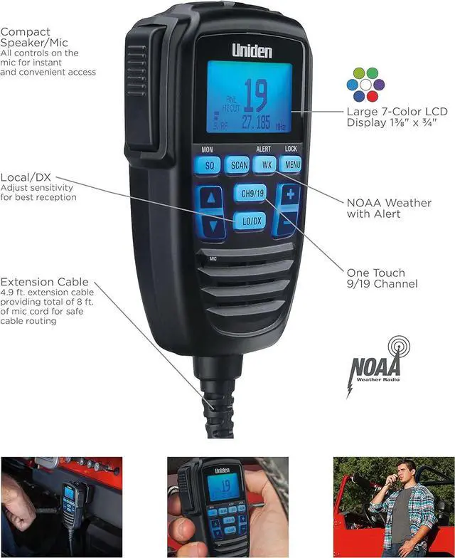 Alt view image 7 of 7 - CMX760 Bearcat Off Road Series Compact Mobile CB Radio, 40-Channel Operation, Ultra-Compact for Easy Mounting, Large 7-Color Backlit LCD Display on Mic with Built-in Speaker Mic, Black