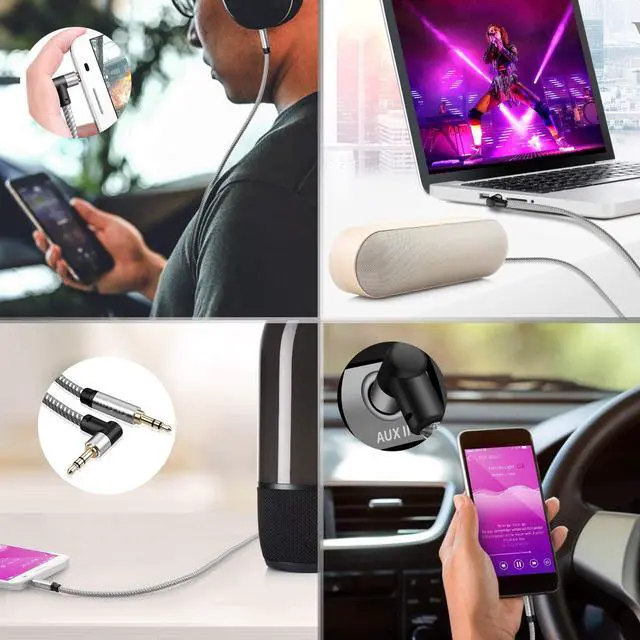 Alt view image 3 of 7 - 3.5mm Audio Cable 50 ft AUX Cord Male to Male AUX Headphone Cable aux Cable Stereo Aux Jack to Jack Cable 90 Degree Right Angle Auxiliary Cord