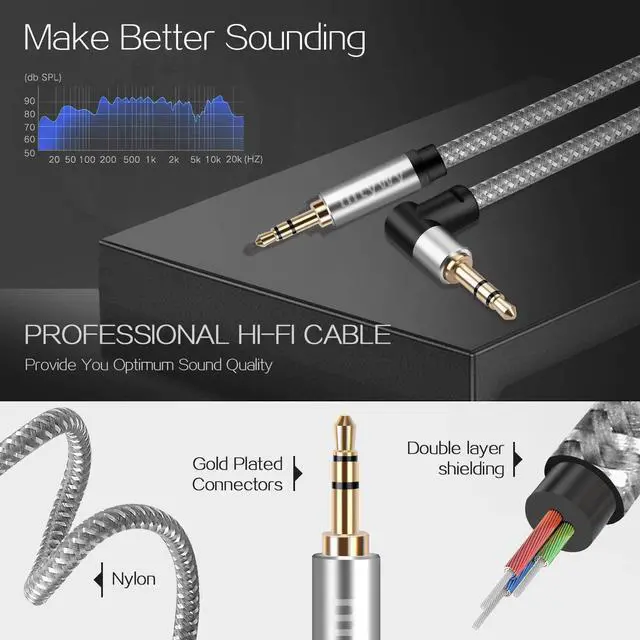 Alt view image 5 of 7 - 3.5mm Audio Cable 50 ft AUX Cord Male to Male AUX Headphone Cable aux Cable Stereo Aux Jack to Jack Cable 90 Degree Right Angle Auxiliary Cord