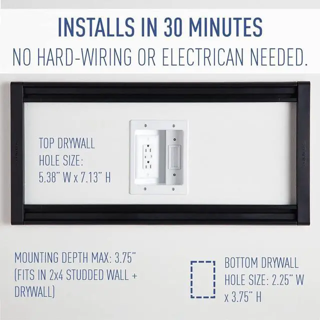 Alt view image 7 of 7 - In Wall TV Power Kit, TV Outlet Box Supports 5.1 Speaker System, TV Outlet Wall Kit to Hide Cords, Recessed TV Outlet Design Saves Space and Works with All Plugs, White, CPS306WV1
