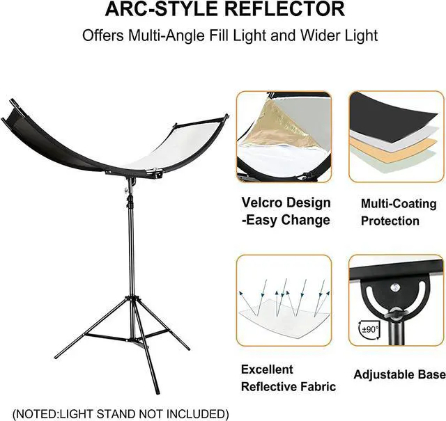 Alt view image 2 of 7 - Clamshell Light Reflector/Diffuser,67"x24" Curved Photography Lighting Reflector for Photo Video Studio Shooting with Black/Silver/White/Gold Reflectors,Carry Bag