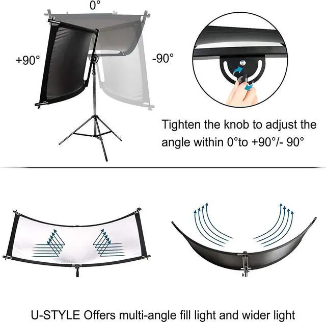 Alt view image 3 of 7 - Clamshell Light Reflector/Diffuser,67"x24" Curved Photography Lighting Reflector for Photo Video Studio Shooting with Black/Silver/White/Gold Reflectors,Carry Bag