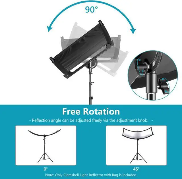Alt view image 5 of 7 - Neewer Clamshell Light Reflector Diffuser with Carrying Bag, 39×18/100x45cm Photography Curved Lighting Reflector for Photo Studio Photography, Black/White/Gold/Silver Colors (Stand Not Included)