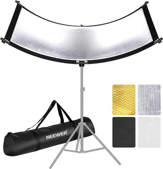 Main image of Neewer Clamshell Light Reflector Diffuser with Carrying Bag, 39×18/100x45cm Photography Curved Lighting Reflector for Photo Studio Photography, Black/White/Gold/Silver Colors (Stand Not Included)