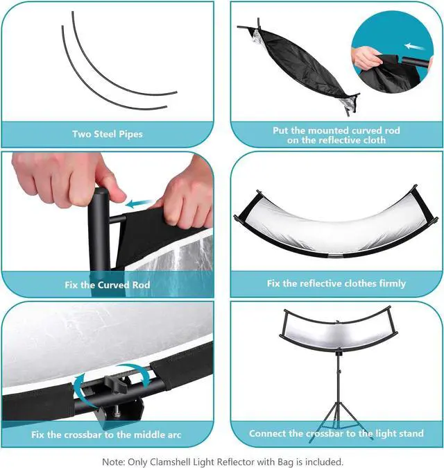 Alt view image 7 of 7 - Neewer Clamshell Light Reflector Diffuser with Carrying Bag, 39×18/100x45cm Photography Curved Lighting Reflector for Photo Studio Photography, Black/White/Gold/Silver Colors (Stand Not Included)