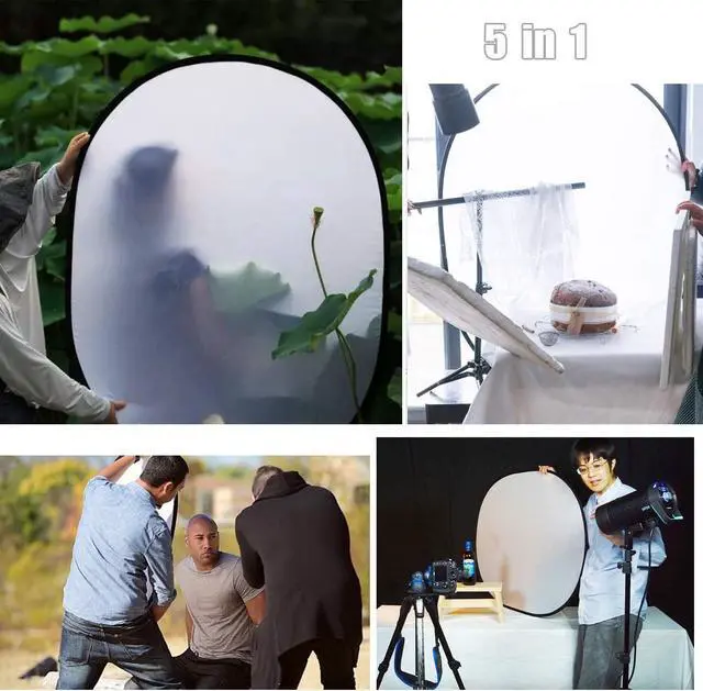 Alt view image 4 of 6 - 5 in 1 Camera Lighting Reflector/Diffuser Kit 40"x 60"/100 x 150CM Portable Multi-Disc Collapsible Backdround/Backdrop with Carrying Case for Photpgraphy Studio Outdoor Vedio Lighting
