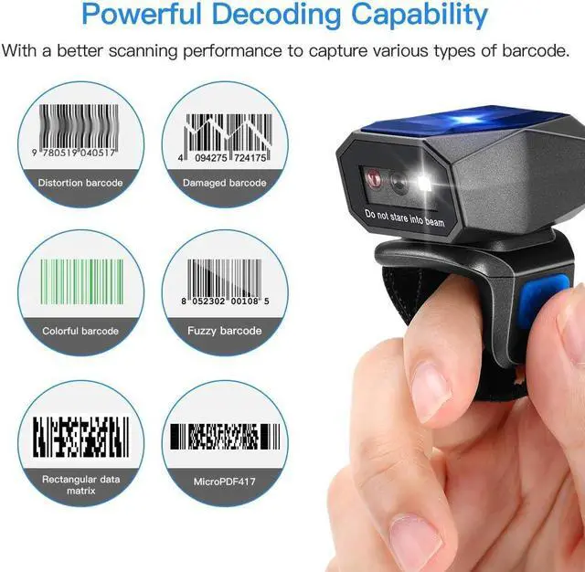 Alt view image 2 of 7 - Upgraded Eyoyo 2D Ring Barcode Scanner Bluetooth, USB Wired & 2.4G Wireless & Bluetooth Mini Wearable Bar code Scanner, 1D 2D QR Image Barcode Reader PDF417 Data Matrix for iPhone, Andriod, Tablet, PC