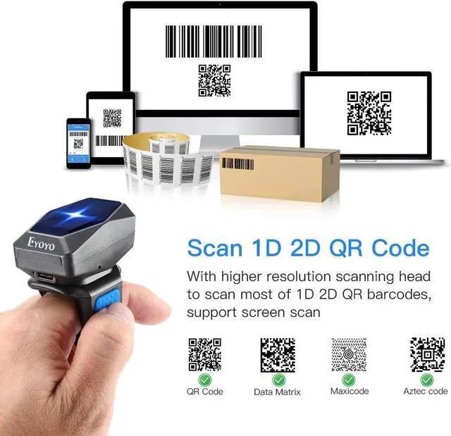 Alt view image 5 of 7 - Upgraded Eyoyo 2D Ring Barcode Scanner Bluetooth, USB Wired & 2.4G Wireless & Bluetooth Mini Wearable Bar code Scanner, 1D 2D QR Image Barcode Reader PDF417 Data Matrix for iPhone, Andriod, Tablet, PC