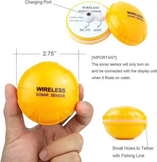 Alt view image 4 of 6 - Portable Rechargeable Fish Finder Wireless Sonar Sensor Fishfinder Depth Locator with Fish Size, Bottom Contour, Color LCD Display