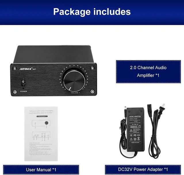 Alt view image 7 of 7 - Good Product Outlet A07 TPA3255 Power Amplifier 300Wx2 HiFi Class D Stereo Digital Audio Amp 2.0 Channel Amplifier for Passive Speaker Home Audio (A07+DC 32V Power Adapter)