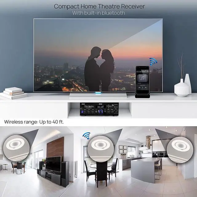 Alt view image 3 of 4 - Wireless Bluetooth Home Stereo Amplifier-Multi-Channel 200 Watt Power Amplifier Home Audio Receiver System W/Optical/Phono/Coaxial, FM Radio, USB/SD, AUX, RCA, Mic in-Antenna, Remote-Pyle PDA4BU