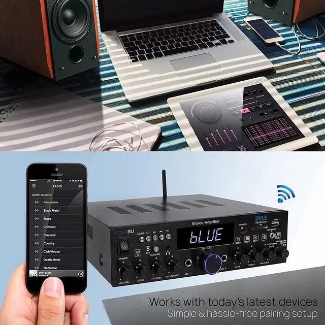 Alt view image 4 of 4 - Wireless Bluetooth Home Stereo Amplifier-Multi-Channel 200 Watt Power Amplifier Home Audio Receiver System W/Optical/Phono/Coaxial, FM Radio, USB/SD, AUX, RCA, Mic in-Antenna, Remote-Pyle PDA4BU