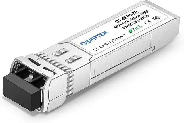 Main image of QSFPTEK 10G SFP+ Module, 10GBASE-ZR LC Single-Mode Fiber SMF 1550nm, 80km, 10Gb Gigabit Ethernet SFP+ Transceiver with DDM for Cisco SFP-10G-ZR, Ubiquiti, Netgear, Mikrotik, D-Link, Broadcom