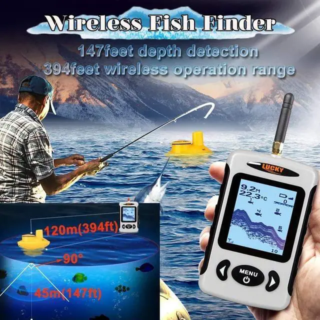 Alt view image 2 of 7 - Sonar Handheld Fish Finder Wireless Transducer Handheld Fish Finders Boat Kayak LCD Depth Finder Portable Display Sensor