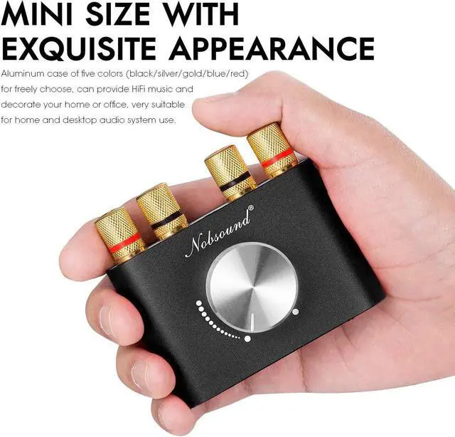 Alt view image 5 of 7 - Nobsound Mini Bluetooth 5.0 Power Amplifier, Stereo Hi-Fi Digital Amp 2.0 Channel 50W×2 with AUX/USB/Bluetooth Input, Wireless Audio Receiver, PC Sound Card with Power Supply (Black)