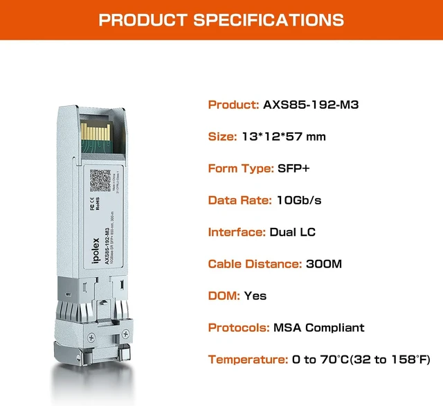 Alt view image 6 of 7 - 10GBase-SR SFP+ Transceiver, Multimode LC SFP+ 850nm & 1.25/2.5/5/10G SFP+ to RJ45 Transceiver