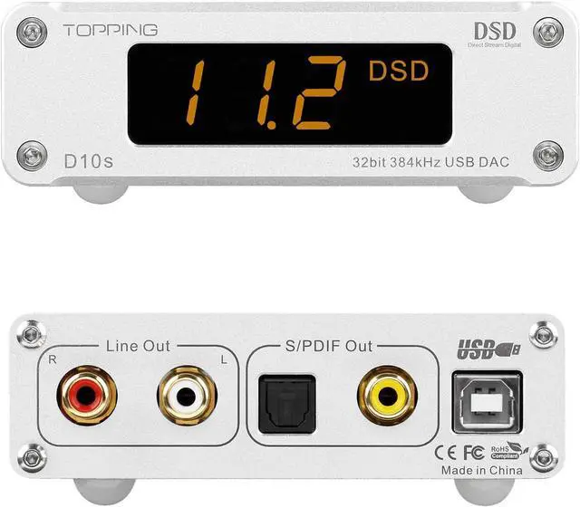 Main image of Topping D10s Mini USB DAC CSS XMOS XU208 ES9038Q2M OPA2134 Audio Amplifier Decoder Sliver
