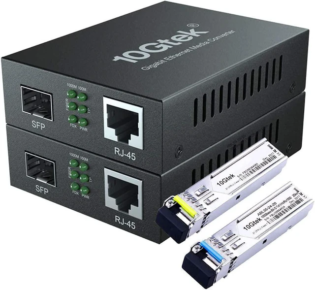 Main image of a Pair of Gigabit Ethernet Bidi Media Converter, SingleMode Single LC Fiber to Ethernet RJ45 Converter for 10/100/1000Base-Tx to 1000Base-LX, UL Certified, up to 20-km