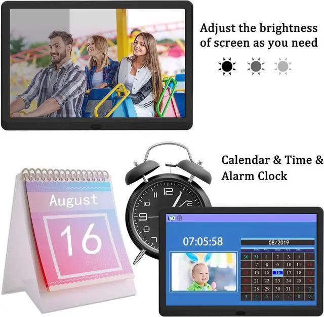 Alt view image 5 of 6 - Atatat 10 inch Digital Picture Frame 1920x1080 Brightness Adjustable IPS Screen Digital Photo Frame with Timing Switch, Background Music Playing, 1080P Video Playback, Easy Plug and Play for All Ages