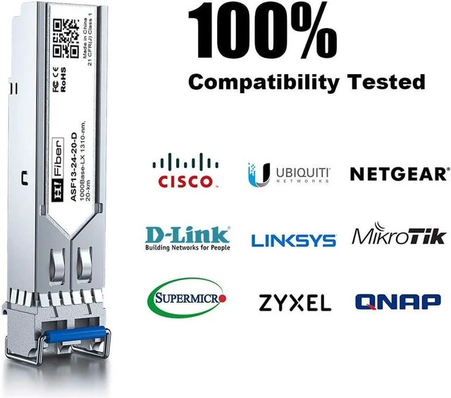 Alt view image 4 of 7 - 10 Pack 1Gb Singlemode Module with 1m OS2 LC to LC Fiber Cable, 1000BASE-LX/LH Compatible for Cisco GLC-LH-SMD, Meraki, Ubiquiti,Mikrotik, Intel, Netgear,D-Link and More